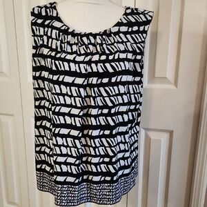 Calvin Klein Black and White Ruffled Sleeveless Blouse